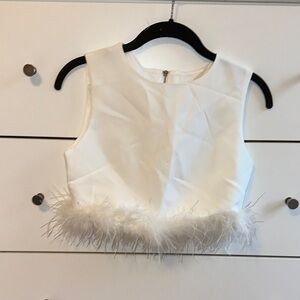 SHEIN White Feather Trim Crop Top